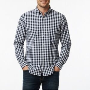 Zachary Prell Navy Blue & White Gingham Plaid Check Long Sleeve Dress Shirt Sz M